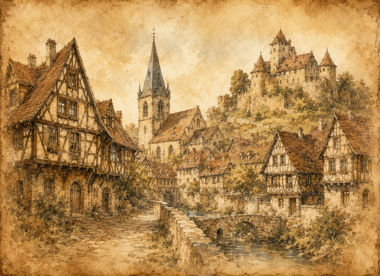 Village médiéval alsacien avant 1648